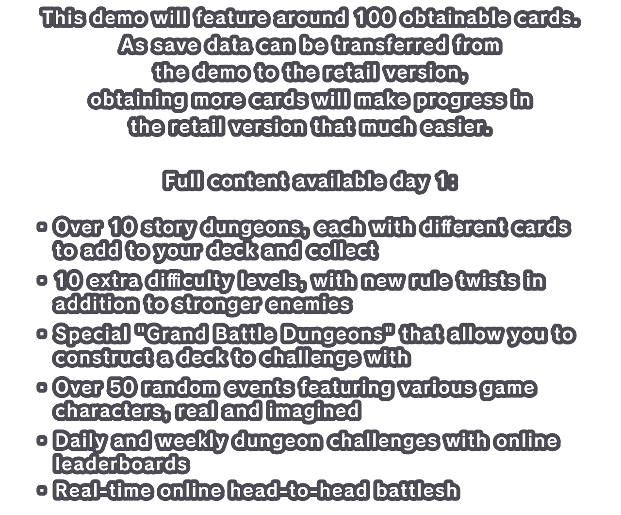 This demo will feature around 100 obtainable cards.