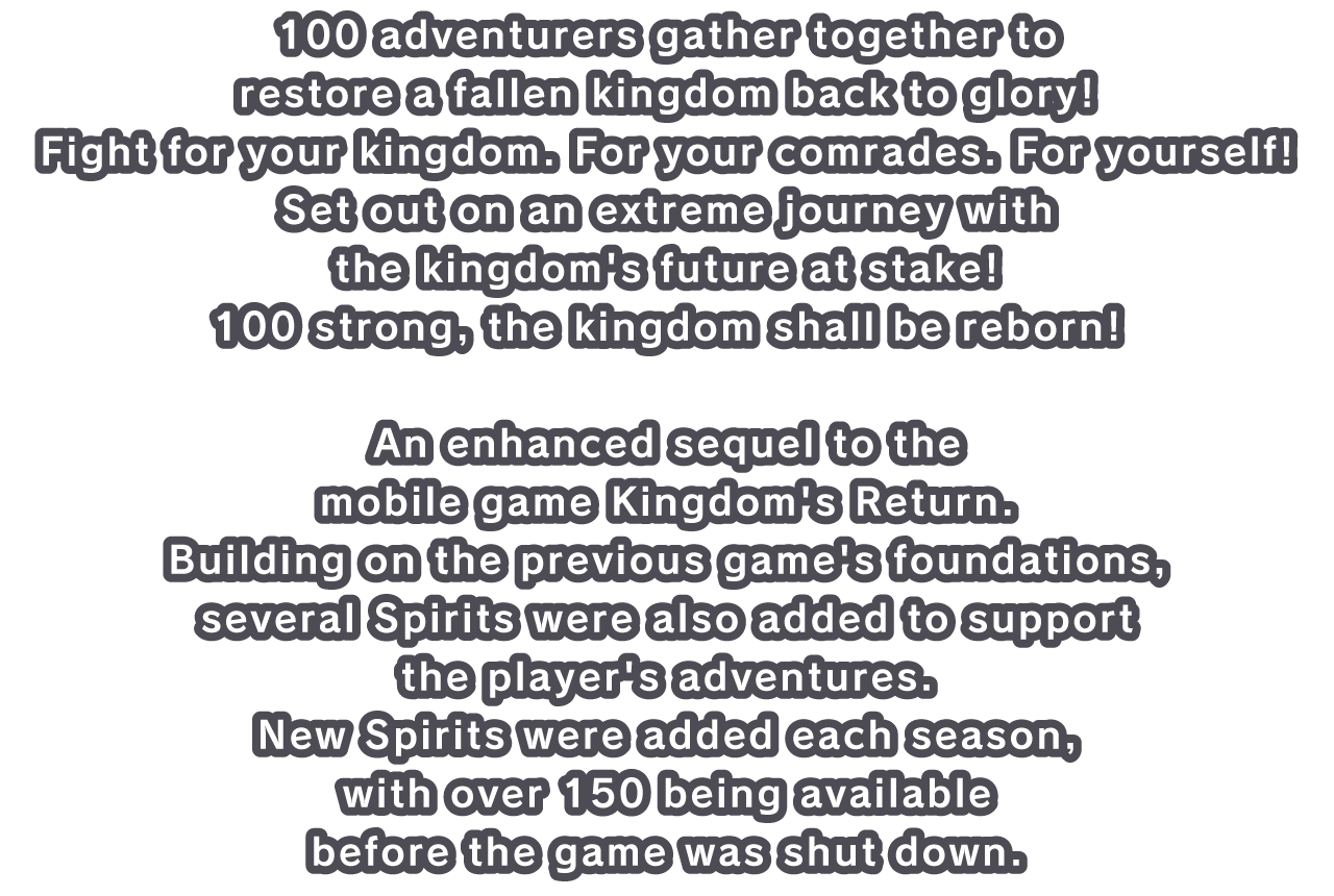 100 adventurers gather together to　restore a fallen kingdom back to glory!