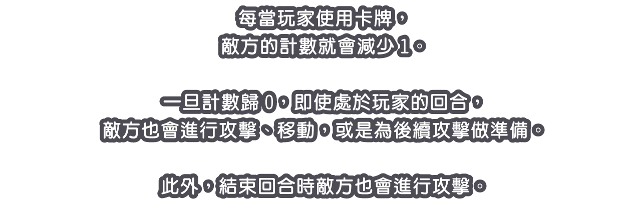 每當玩家使用卡牌，敵方的計數就會減少1。